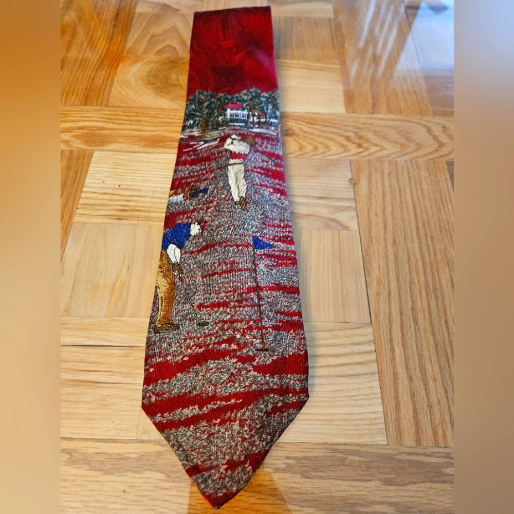 Red Golf Themed Silk Necktie